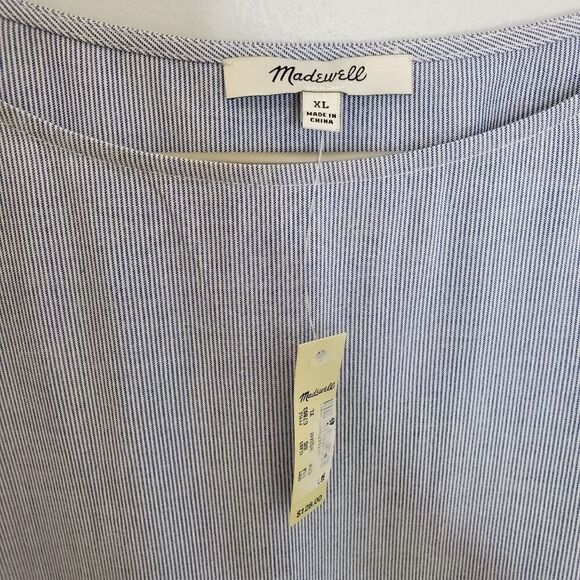 NEW MADEWELL blue stripe dress lace up short sleeve shirt XL - Picture 6 of 8